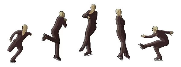 Five stages of figure skater performing axel jump
