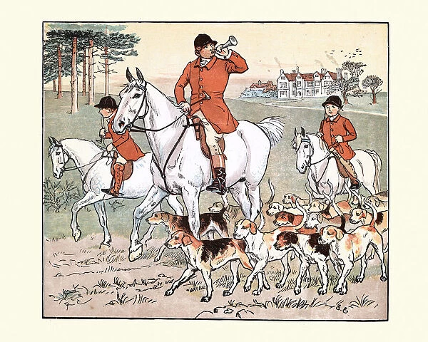 Victorian father going on fox hunt with his sons, 19th Century