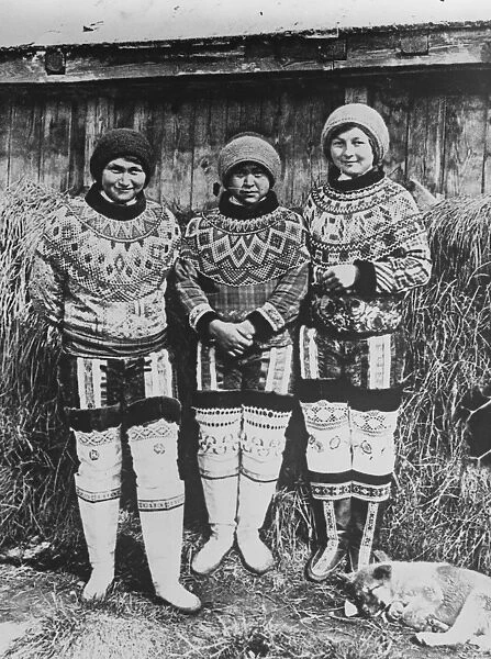 Summer suits in Greenland Three girls at Umanak, Greenland, in summer rig 7 January