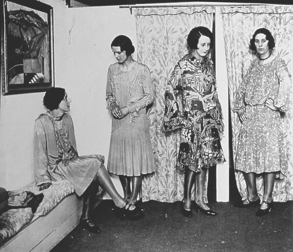Local girls modelling Crysede silk dresses, St Ives, Cornwall. Around 1927