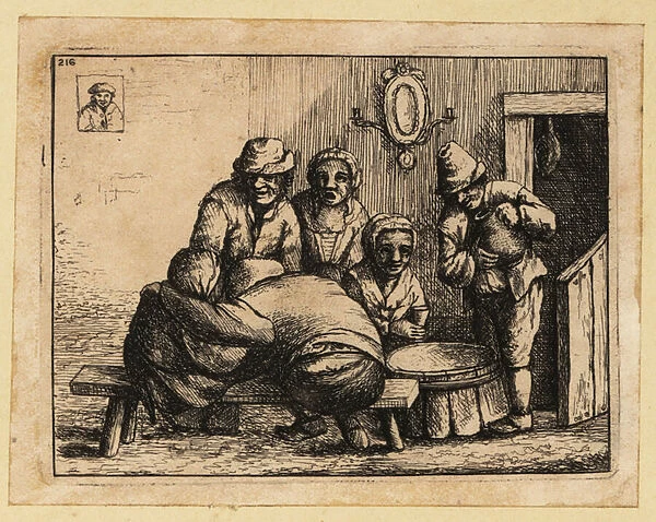 17th century peasants drinking in a tavern. 1803 (engraving)
