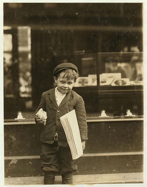 5 year old newsboy Tommy Hawkins only 3 ft 4 ins tall, working in St. Louis, Missouri