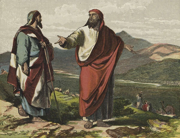 Abraham and Lot dividing the land (colour litho)