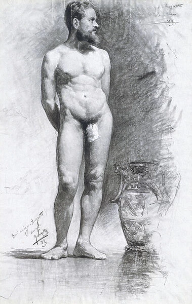 Academic Male Nude with a Grecian Urn, 1883 (charcoal on paper)