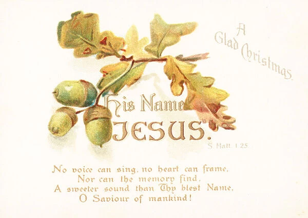 Acorns and Leaves, Christmas Card (chromolitho)