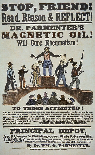 Advertisement for Doctor Parmenters Magnetic Oil, 1840s (colour litho)