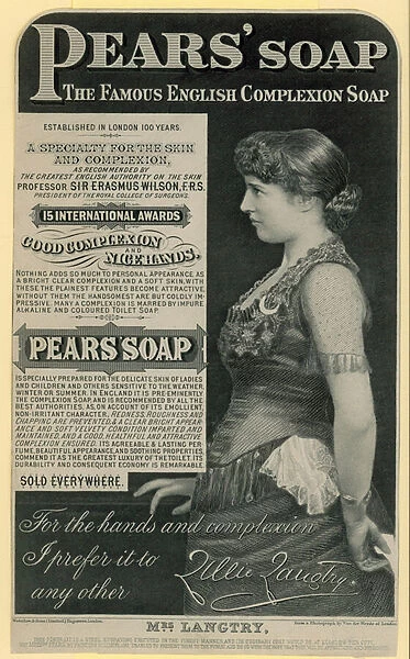 Advert for Pears Soap featuring actress Lillie Langtry (engraving)