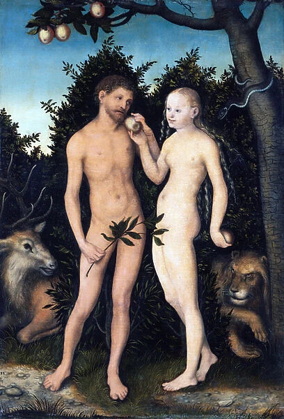 'Adam et Eve au paradis'Peinture de Lucas Cranach l ancien (1472-1553) 1531 Staatliche Museen, Berlin Allemagne ©DeAgostini  /  Leemage
