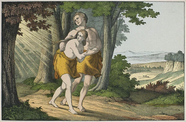 Adam and Eve expelled from paradise, illustration from L Ancien Testament