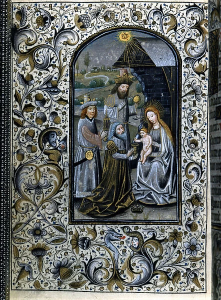 Adoration of the Magi. French Book of Hours. Illumination. 14th century