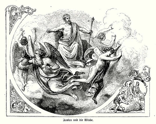 Aeolus, Keeper of the Winds in Greek Mythology (engraving)