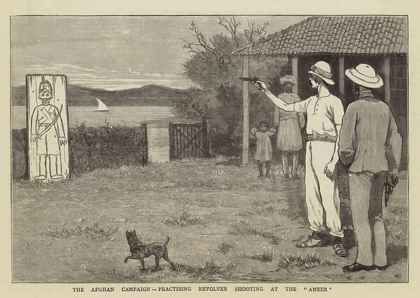 The Afghan Campaign, practising Revolver Shooting at the 'Ameer'(engraving)