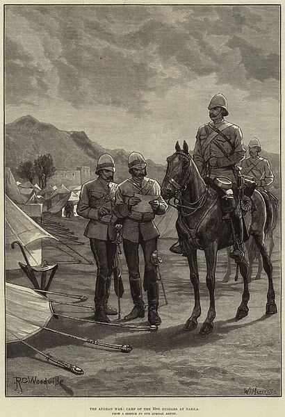 The Afghan War, Camp of the 10th Hussars at Dakka (engraving)