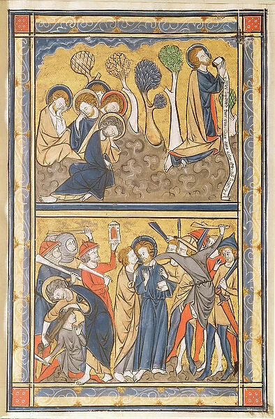 The Agony in the Garden and the Betrayal of Christ, leaf from a psalter, c. 1270 (tempera