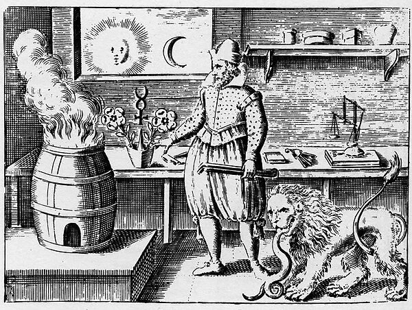 Alchimie - La flamamme - Engraving of 1659 in 'L Azoth des Philosophes'