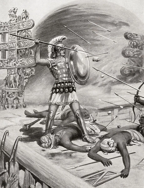 Alexander the Great fighting the Assacani at the fortified city of Massaga, India
