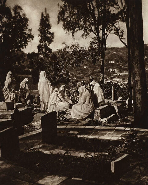 Algiers, Arab Women in a cemetery (b  /  w photo)
