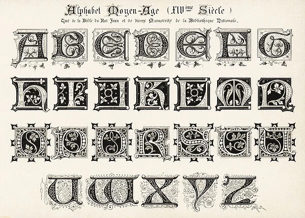 Alphabet of decorative initial letters taken from manuscripts of, 1897 (Chromolithograph)