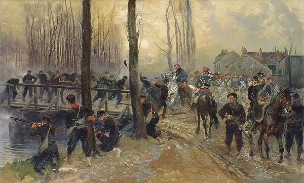 Ambush near a Bridge Defended by Troops, Early Morning, 1870 (oil on canvas)