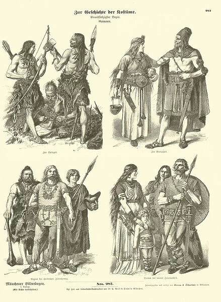 Ancient Germanic costumes (engraving)