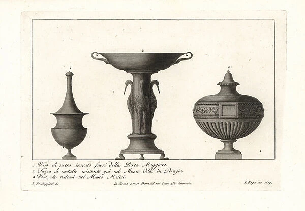 Ancient Roman vases and cup. 1802 (engraving)