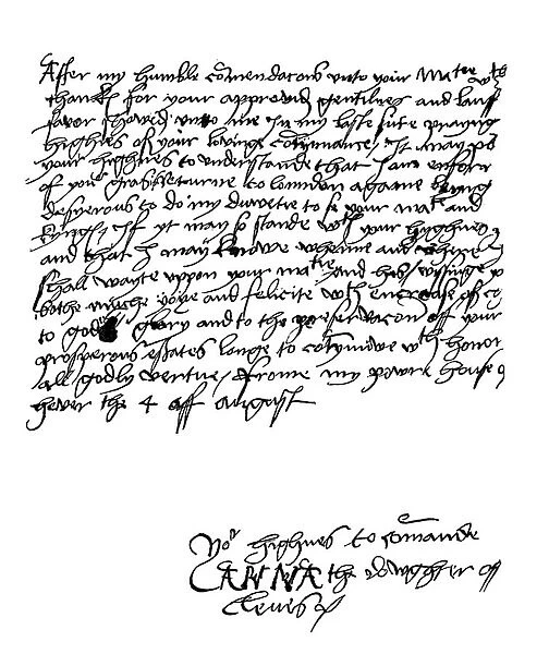 Anne Of Cleves, Handwriting (engraving)