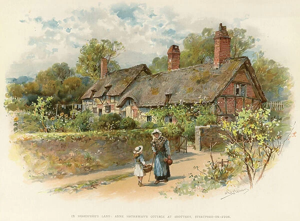 Anne Hathaways cottage at Shottery (colour litho)