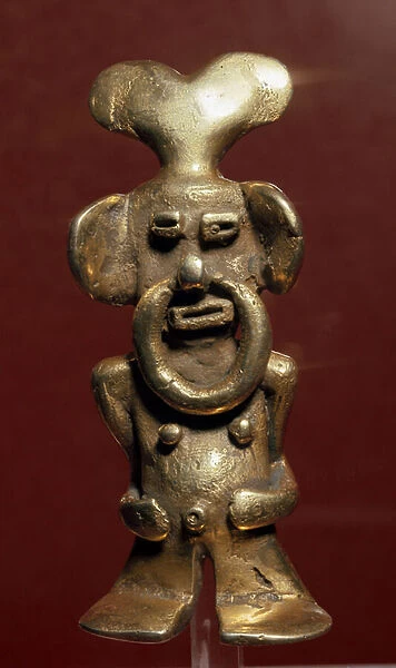 Anthropomorphic statuette depicting a man with a ring in his nose, 400-1400 (gold)