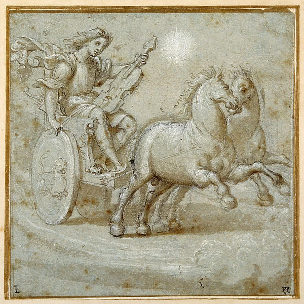 Apollo seated in his chariot with his viol (black chalk