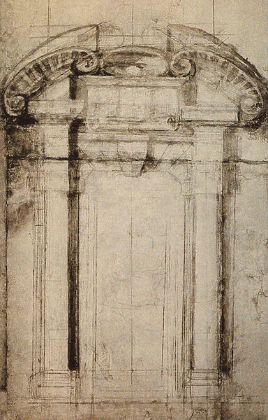 Architectonic study for a portal; drawing by Michelangelo. Casa Buonarroti, Florence