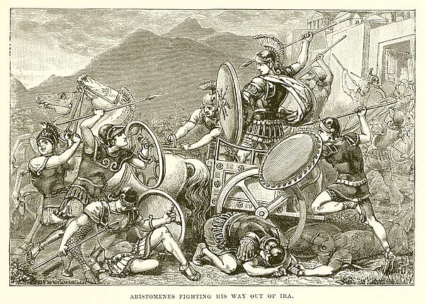 Aristomenes fighting his way out of Ira (engraving)