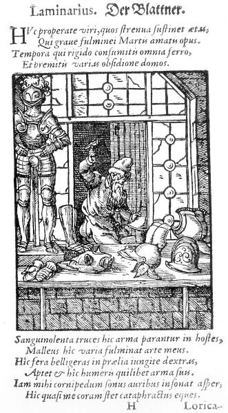 The Armour Maker, engraved by Hartman Schopper (woodcut) (b  /  w photo)