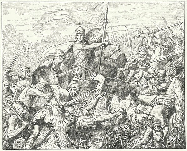 Arnulf of Carinthia storming the Norman defences on the River Dyle, 891 (engraving)