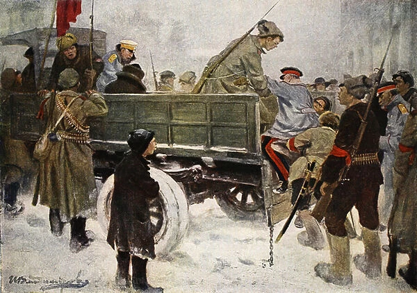 Arresting Generals during the Revolution in February 1917 (colour litho)
