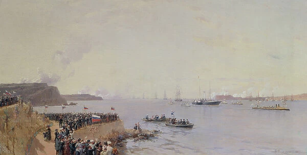 Arrival of Emperor Alexander III (1845-94) at Sevastopol, 1887 (oil on canvas)