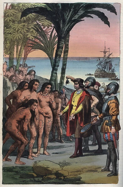 The arrival of the explorer Christopher Columbus (1451-1506) in America