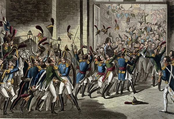 The Arrival of Napoleon (1769-1821) at the Tuileries on 20th March 1815 (colour litho)