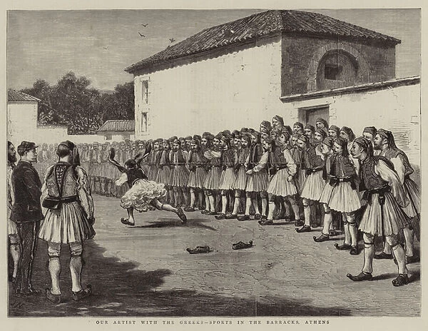 Our Artist with the Greeks, Sports in the Barracks, Athens (engraving)