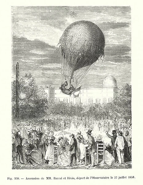 Ascension de MM Barral et Bixio, depart de l Observatoire le 27 juillet 1850 (engraving)