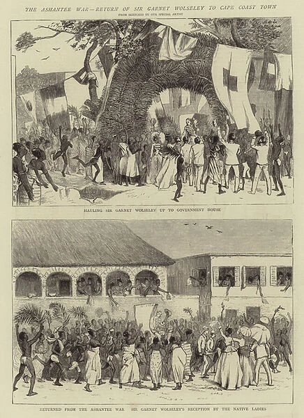 The Ashantee War, Return of Sir Garnet Wolseley to Cape Coast Town (engraving)
