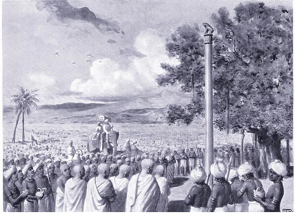 Asokas missionaries set up an edict pillar at Lauriya Nandangarh 244 BC (litho)