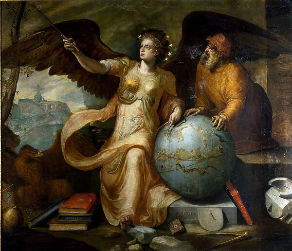 Astrology. Allegory and personification of astrology with astrological instruments