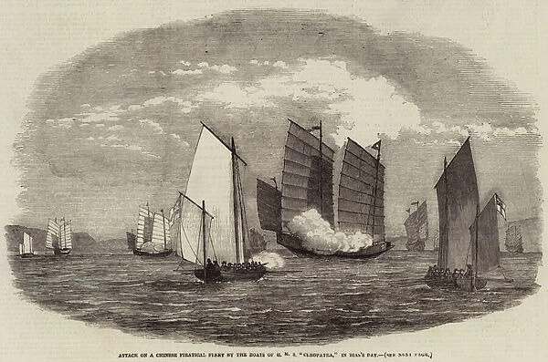 Attack on a Chinese Piratical Fleet by the Boats of HMS 'Cleopatra, 'in Biass Bay (engraving)