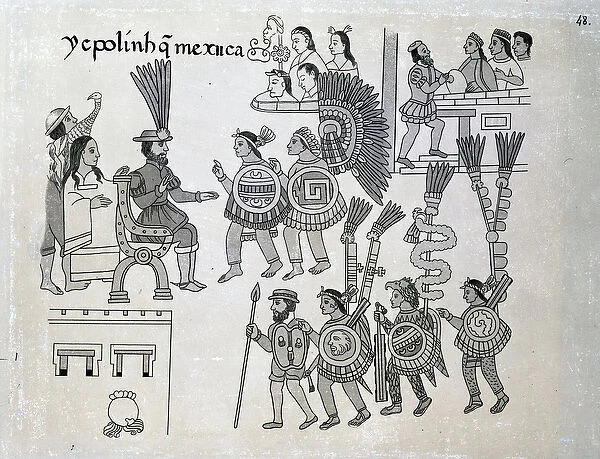 The last Aztec Emperor Cuauhtemoc surrenders, plate from Antiguedades Mexicanas