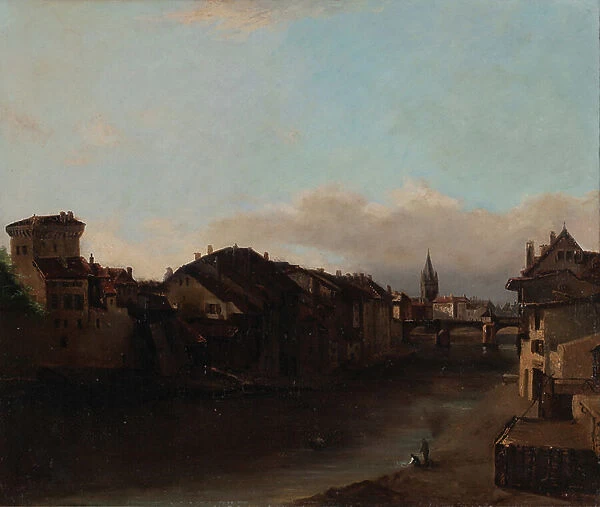 The banks of the Isere Grenoble, the Green Island in the background (Oil on canvas)