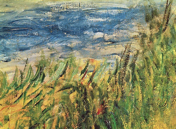 The Banks of the Seine at Champrosay, detail of the water and grass at the centre of the painting