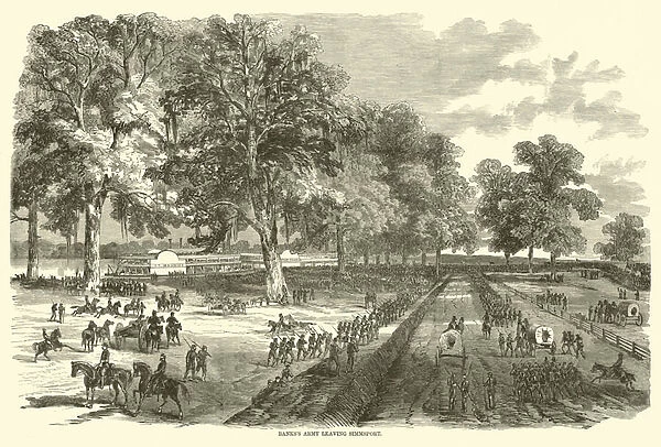 Bankss army leaving Simmsport, May 1863 (engraving)