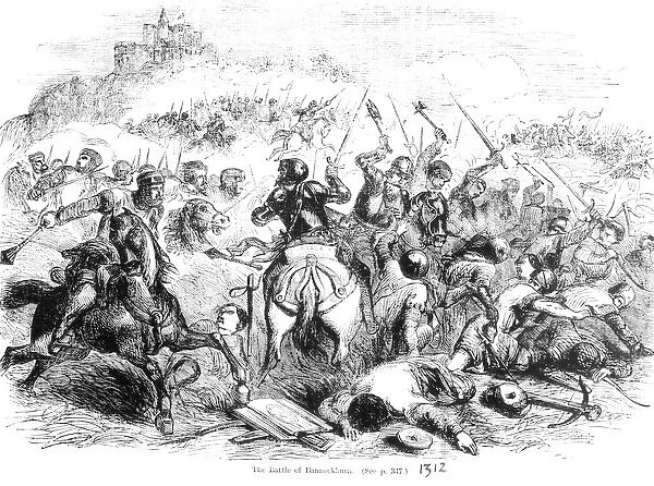 The Battle of Bannockburn in 1314 (engraving) (b  /  w photo)