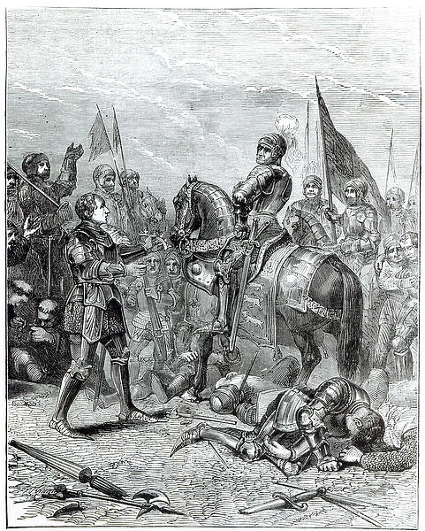 Battle of Bosworth Field: Lord Stanley bringing the Crown of Richard III (1452-1485) to Richmond