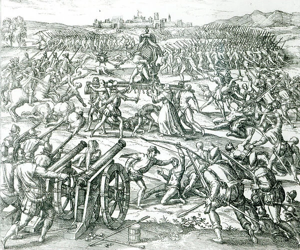 The Battle of Cajamarca, 1532 (engraving) (b  /  w photo)